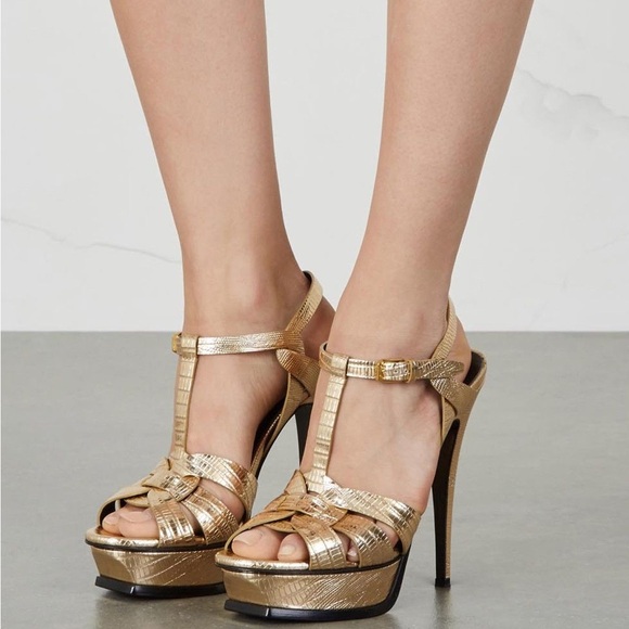 Yves Saint Laurent Gold Tribute Heels - Picture 1 of 2